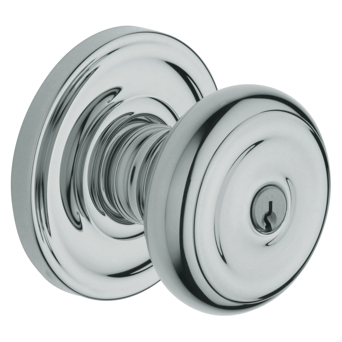 Baldwin Hardware Juego de Entrada con Llave 5210 — Perilla Colonial con Roseta Clásica — Cromo pulido