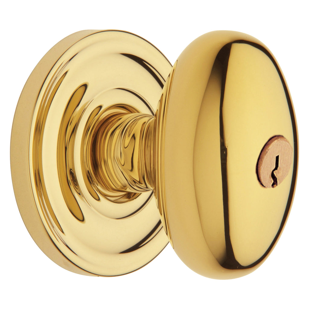 Baldwin Hardware Juego de Entrada con Llave 5225 — Perilla Egg con Roseta Clásica — Latón sin laca