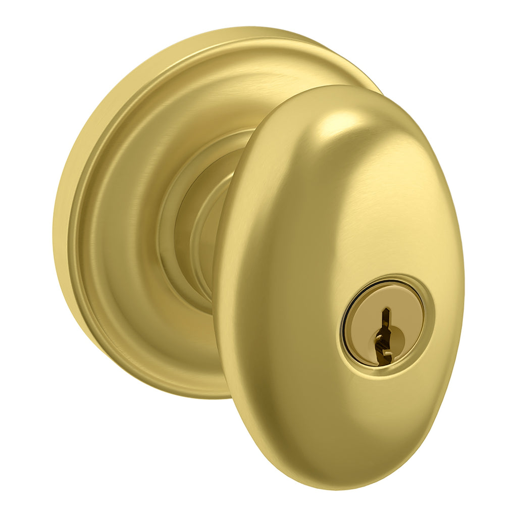 Baldwin Hardware Juego de Entrada con Llave 5225 — Perilla Egg con Roseta Clásica — Latón satinado Lifetime