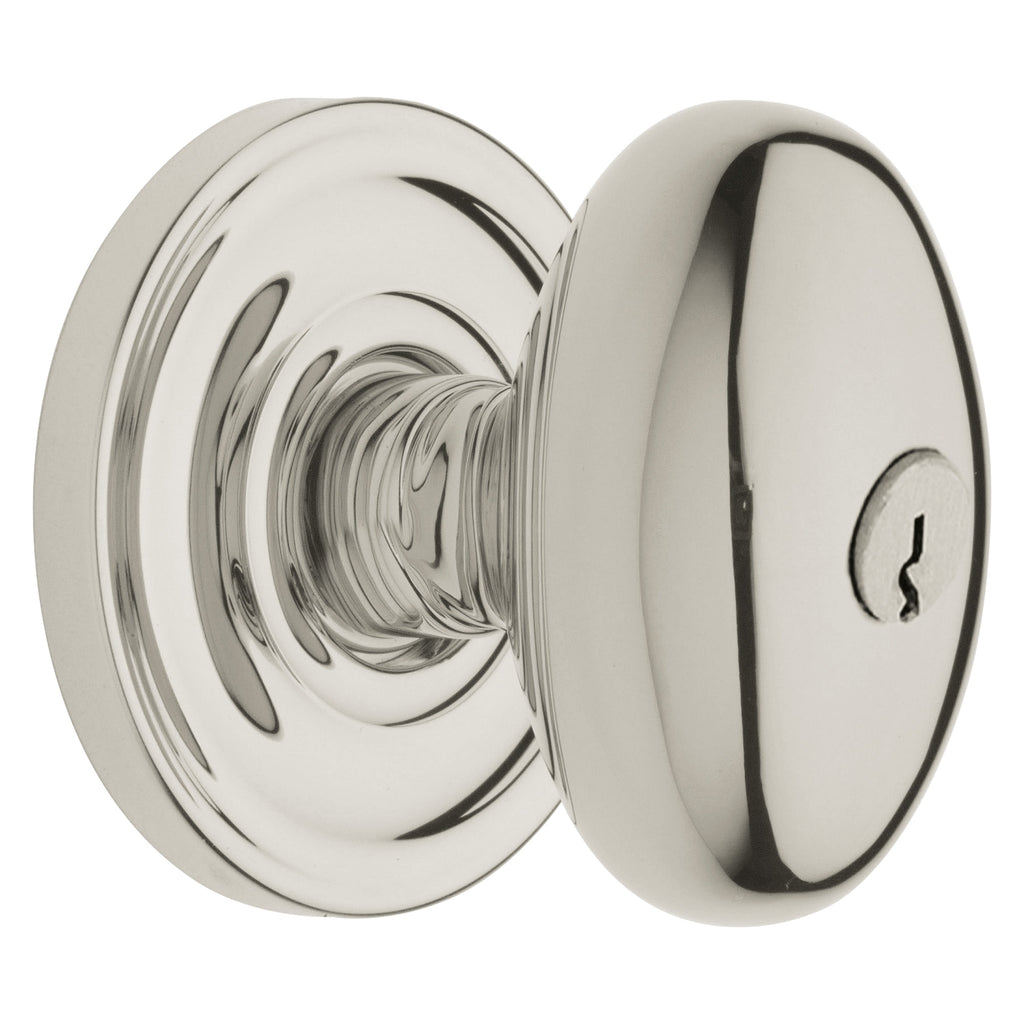Baldwin Hardware Juego de Entrada con Llave 5225 — Perilla Egg con Roseta Clásica — Níquel pulido Lifetime