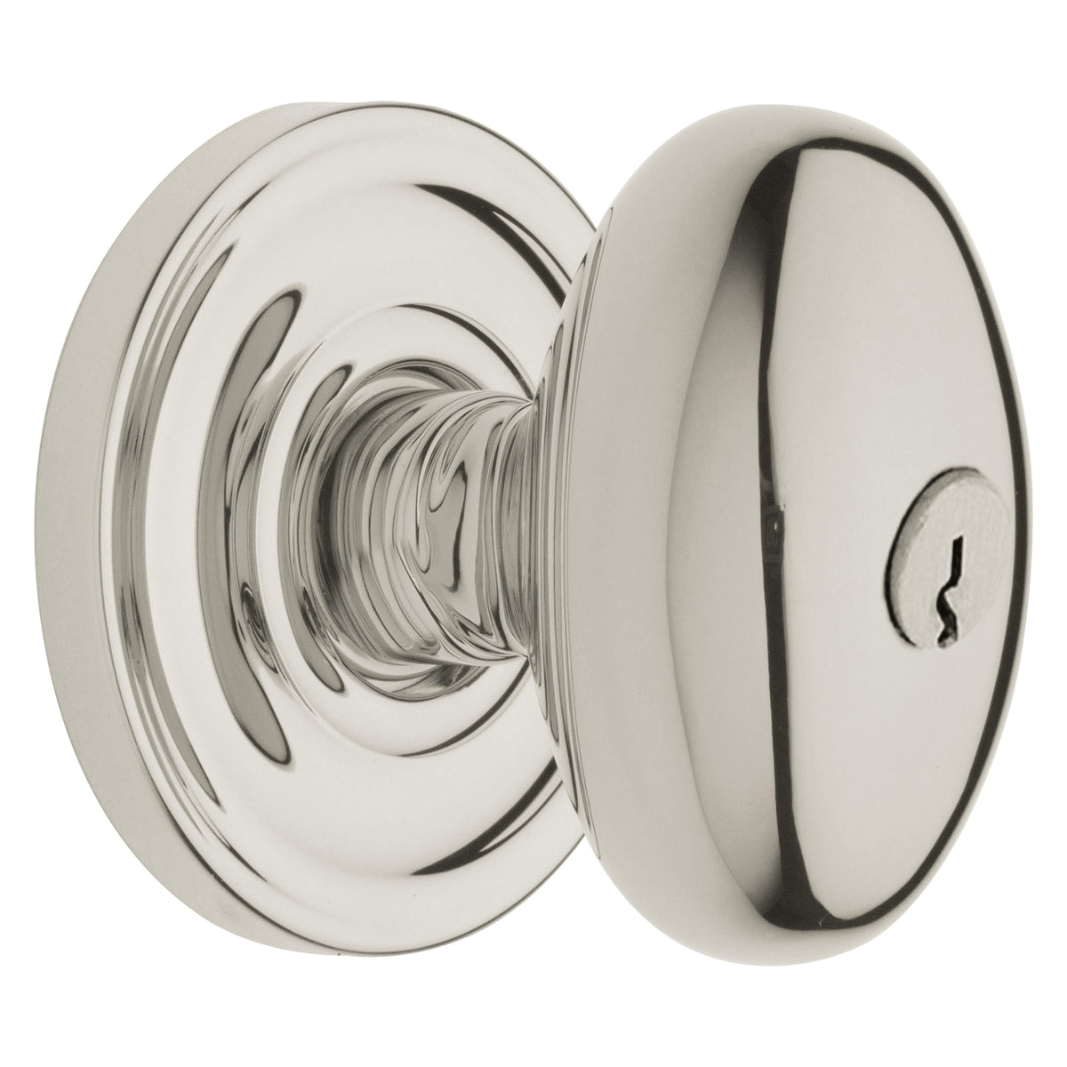 Baldwin Hardware Juego de Entrada con Llave 5225 — Perilla Egg con Roseta Clásica — Níquel pulido Lifetime