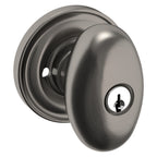 Baldwin Hardware Juego de Entrada con Llave 5225 — Perilla Egg con Roseta Clásica — Níquel grafito Lifetime