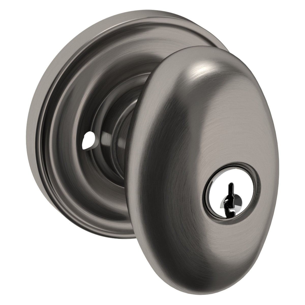Baldwin Hardware Juego de Entrada con Llave 5225 — Perilla Egg con Roseta Clásica — Níquel grafito Lifetime
