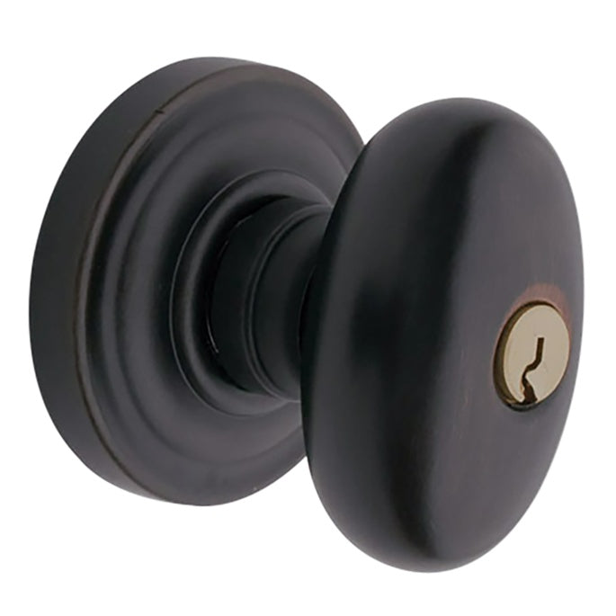 Baldwin Hardware Juego de Entrada con Llave 5225 — Perilla Egg con Roseta Clásica — Bronce aceitado