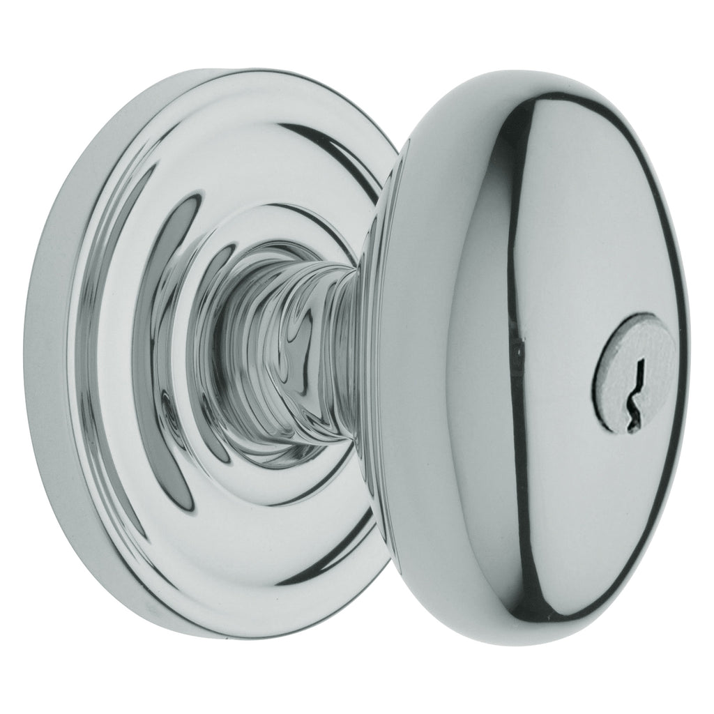Baldwin Hardware Juego de Entrada con Llave 5225 — Perilla Egg con Roseta Clásica — Cromo pulido