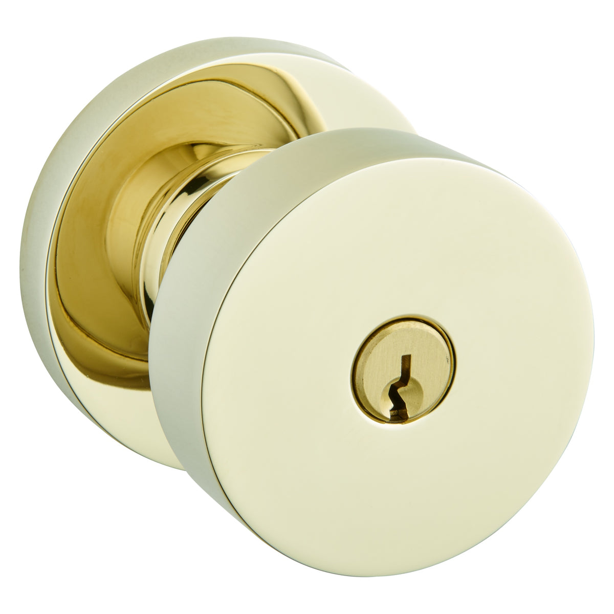 Baldwin Hardware Juego de Entrada con Llave 5230 — Perilla Contemporary con Roseta Redonda — Latón pulido Lifetime (PVD)