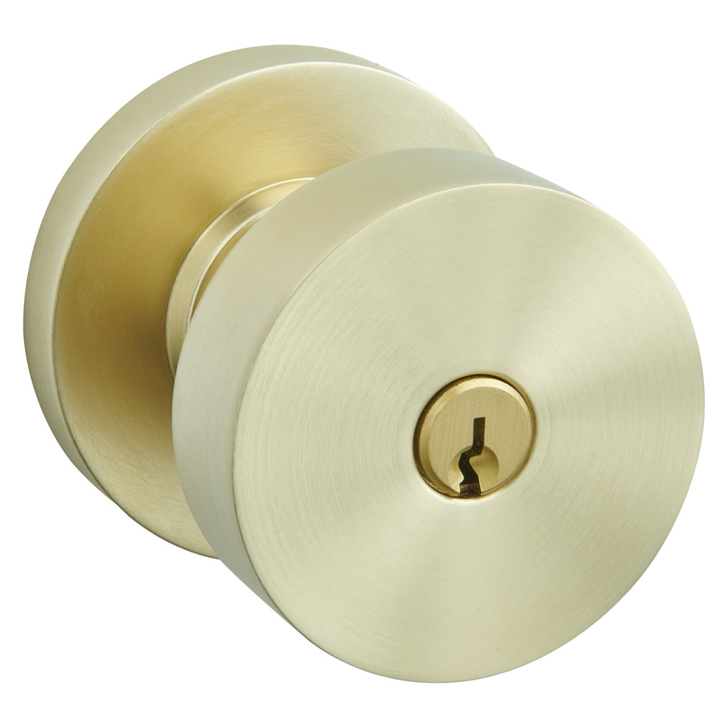 Baldwin Hardware Juego de Entrada con Llave 5230 — Perilla Contemporary con Roseta Redonda — Latón satinado Lifetime