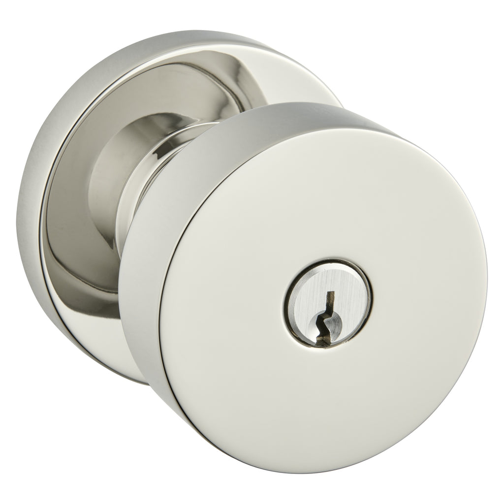 Baldwin Hardware Juego de Entrada con Llave 5230 — Perilla Contemporary con Roseta Redonda — Níquel pulido Lifetime