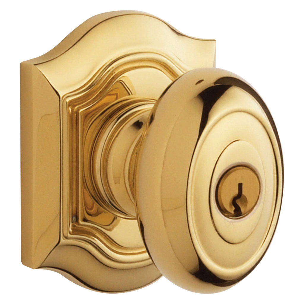 Baldwin Hardware Juego de Entrada con Llave 5237 — Perilla Bethpage con Roseta Bethpage — Latón pulido Lifetime (PVD)