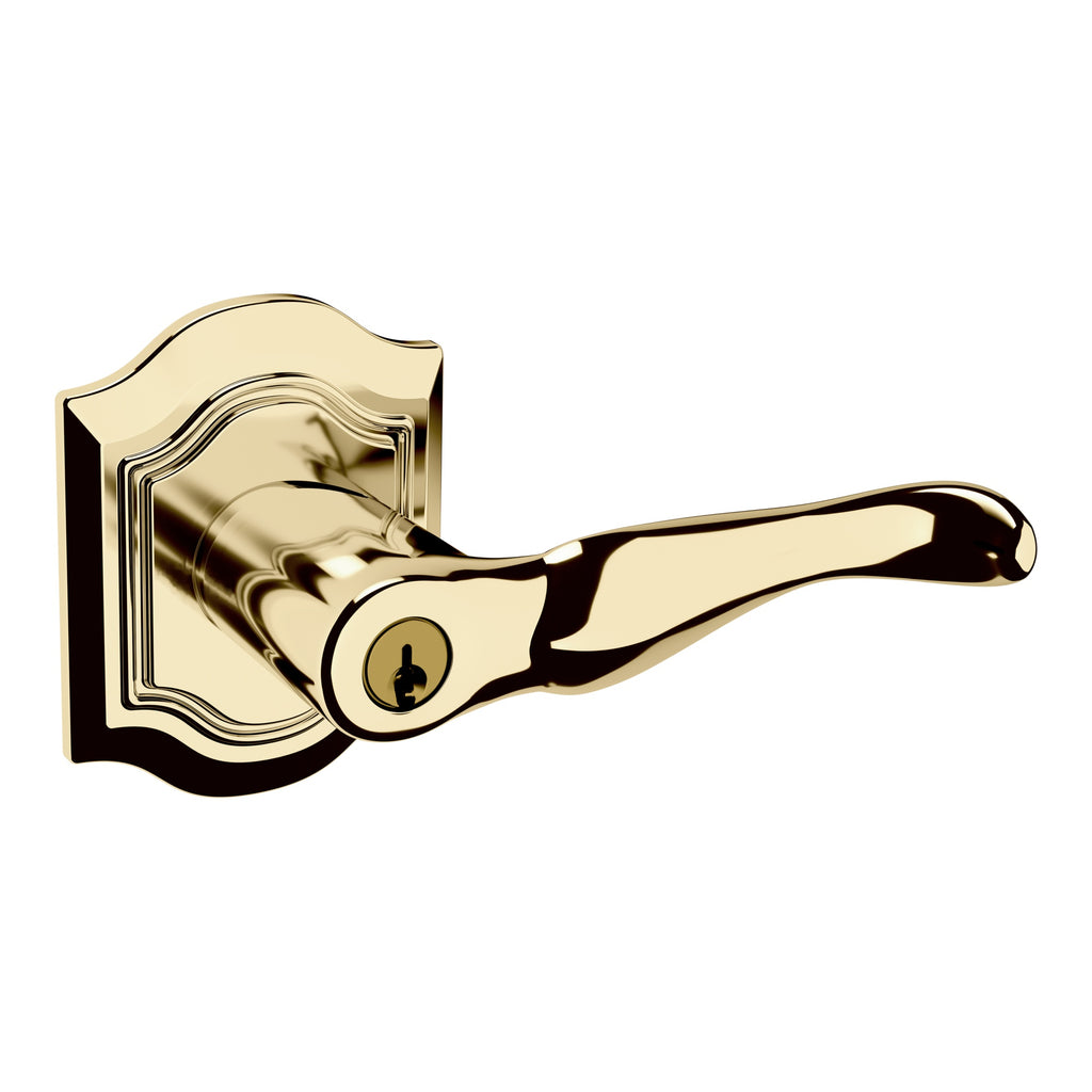 Baldwin Hardware Juego de Entrada con Llave 5237 — Manija Bethpage con Roseta Bethpage — Latón sin laca