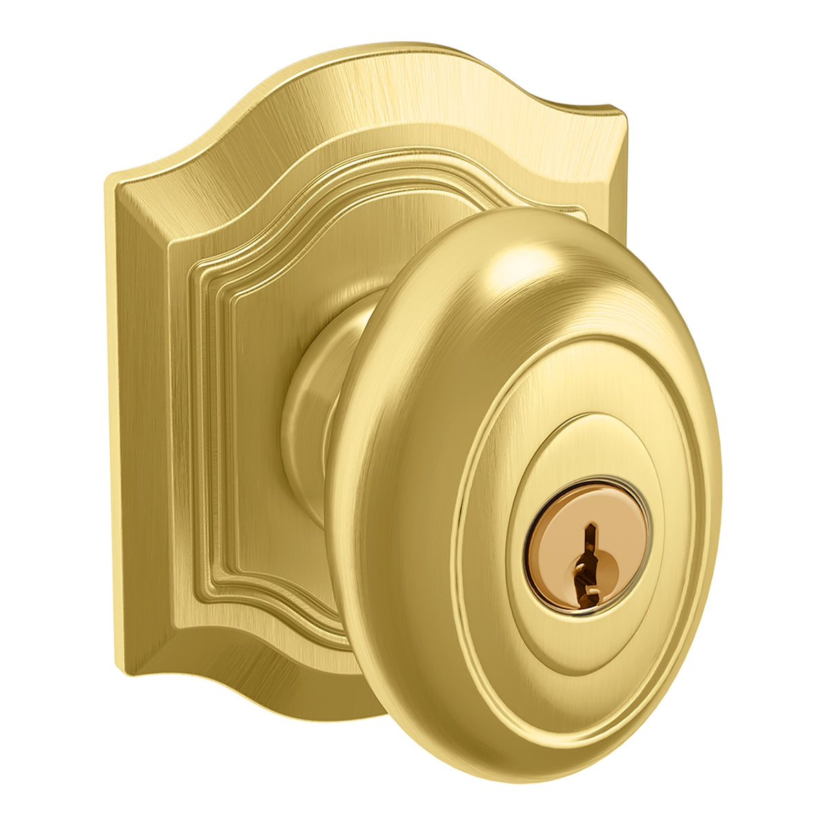 Baldwin Hardware Juego de Entrada con Llave 5237 — Perilla Bethpage con Roseta Bethpage — Latón satinado Lifetime