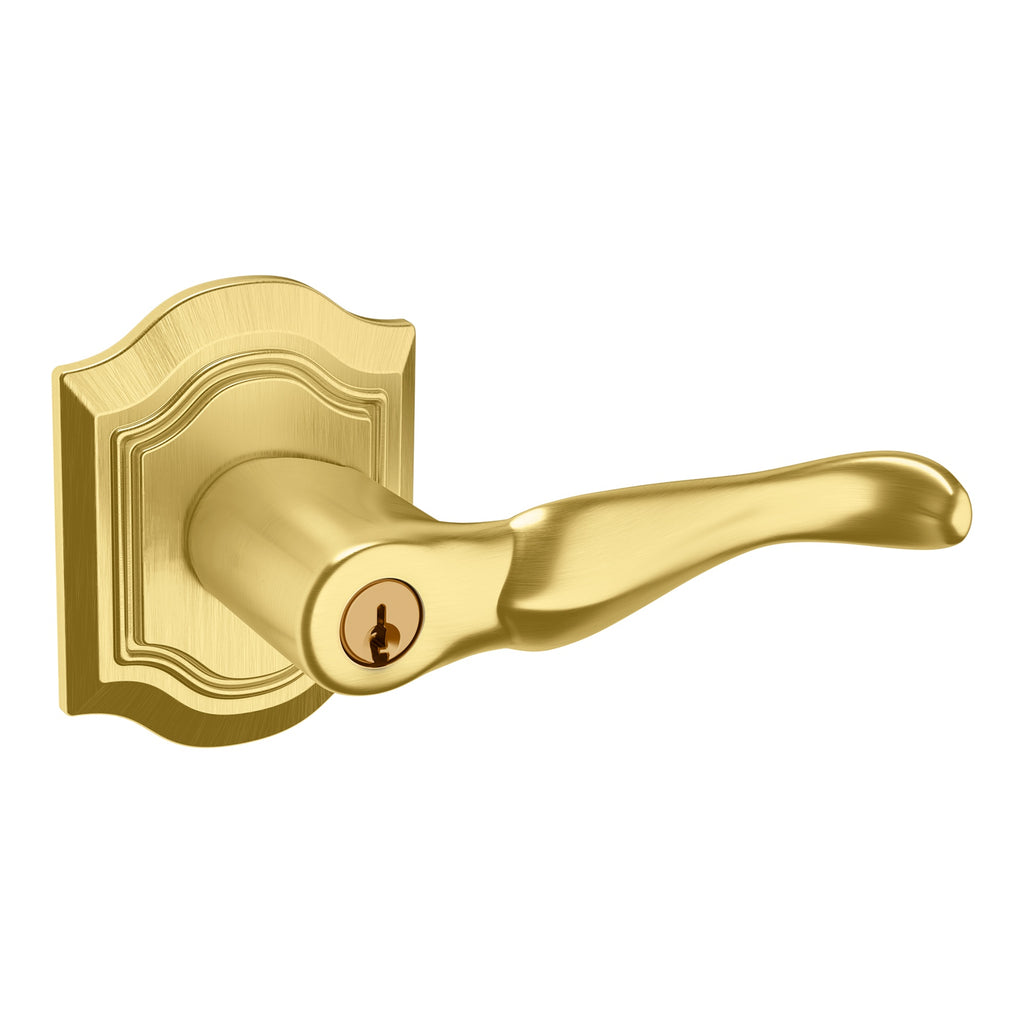 Baldwin Hardware Juego de Entrada con Llave 5237 — Manija Bethpage con Roseta Bethpage — Latón satinado Lifetime