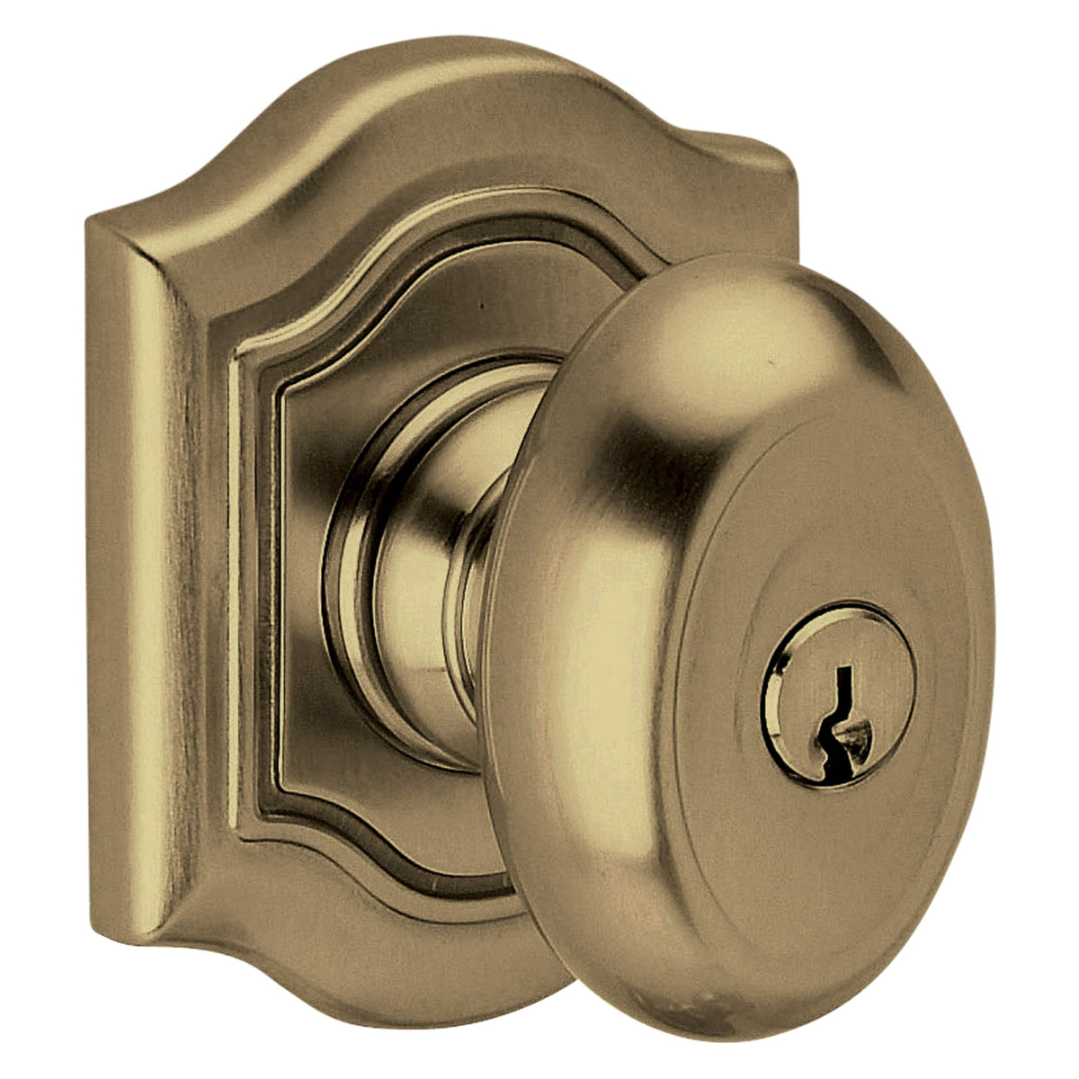Baldwin Hardware Juego de Entrada con Llave 5237 — Perilla Bethpage con Roseta Bethpage — Latón antiguo