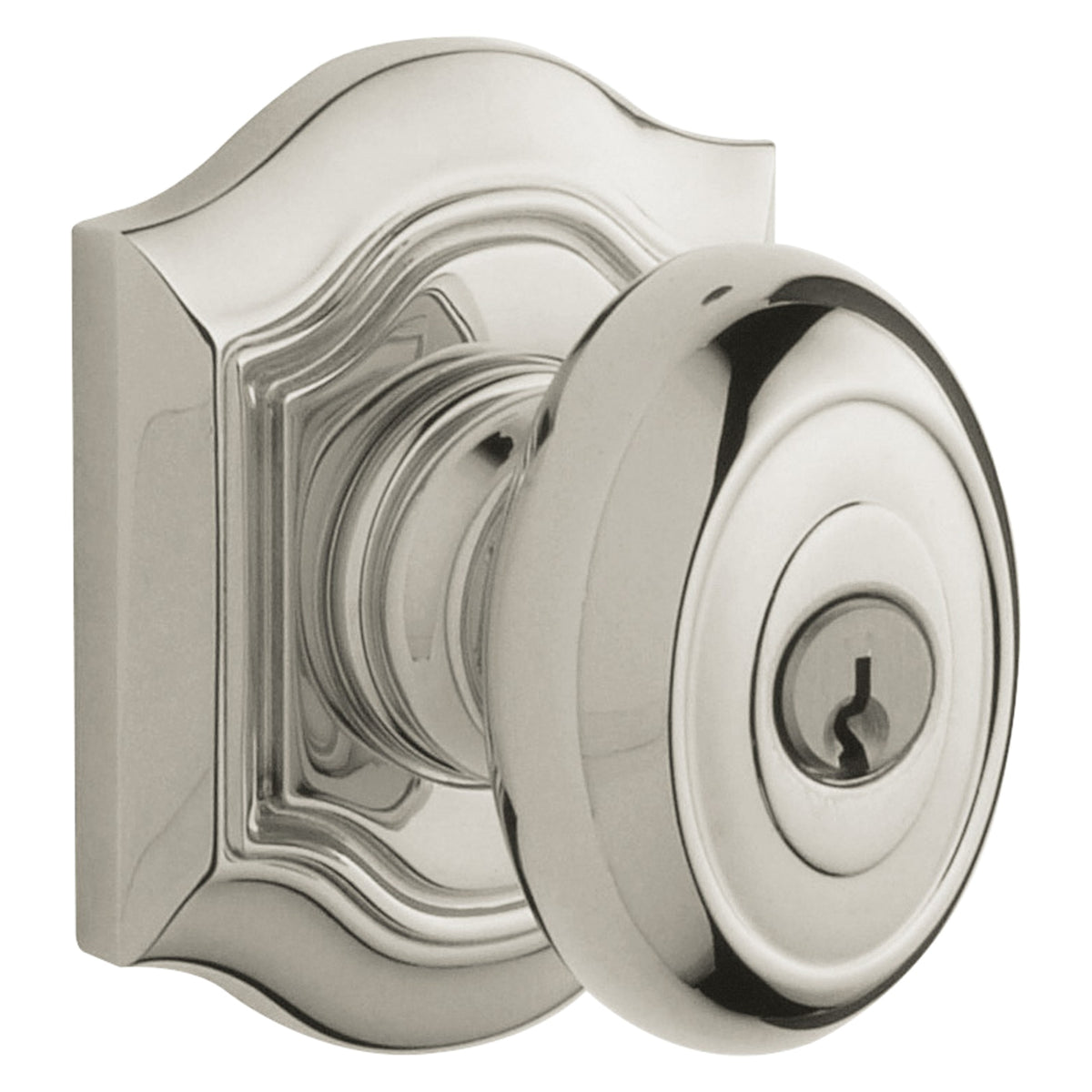 Baldwin Hardware Juego de Entrada con Llave 5237 — Perilla Bethpage con Roseta Bethpage — Níquel pulido Lifetime