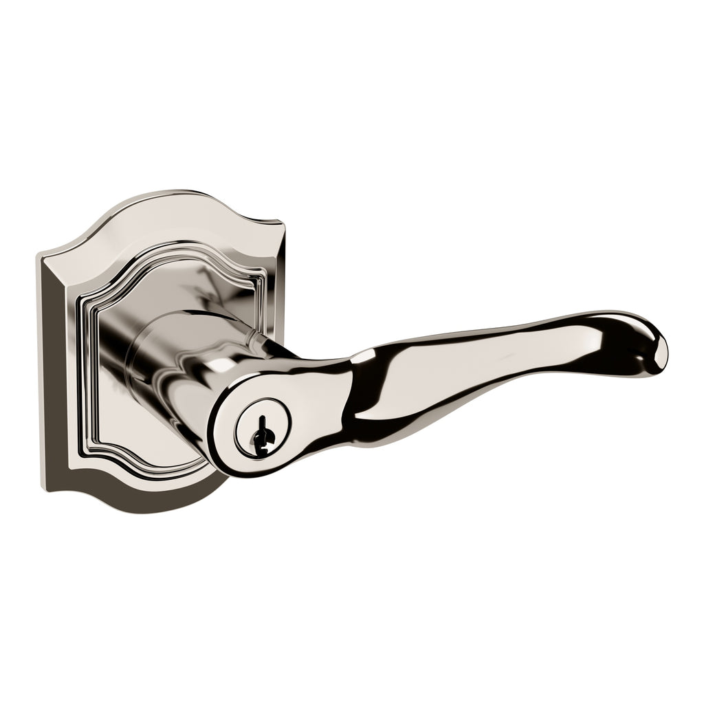 Baldwin Hardware Juego de Entrada con Llave 5237 — Manija Bethpage con Roseta Bethpage — Níquel pulido Lifetime