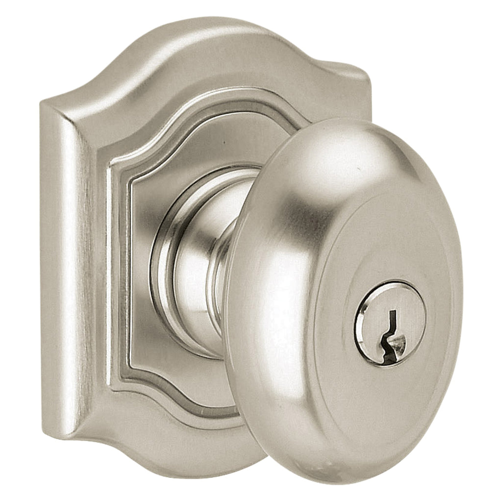 Baldwin Hardware Juego de Entrada con Llave 5237 — Perilla Bethpage con Roseta Bethpage — Níquel satinado Lifetime