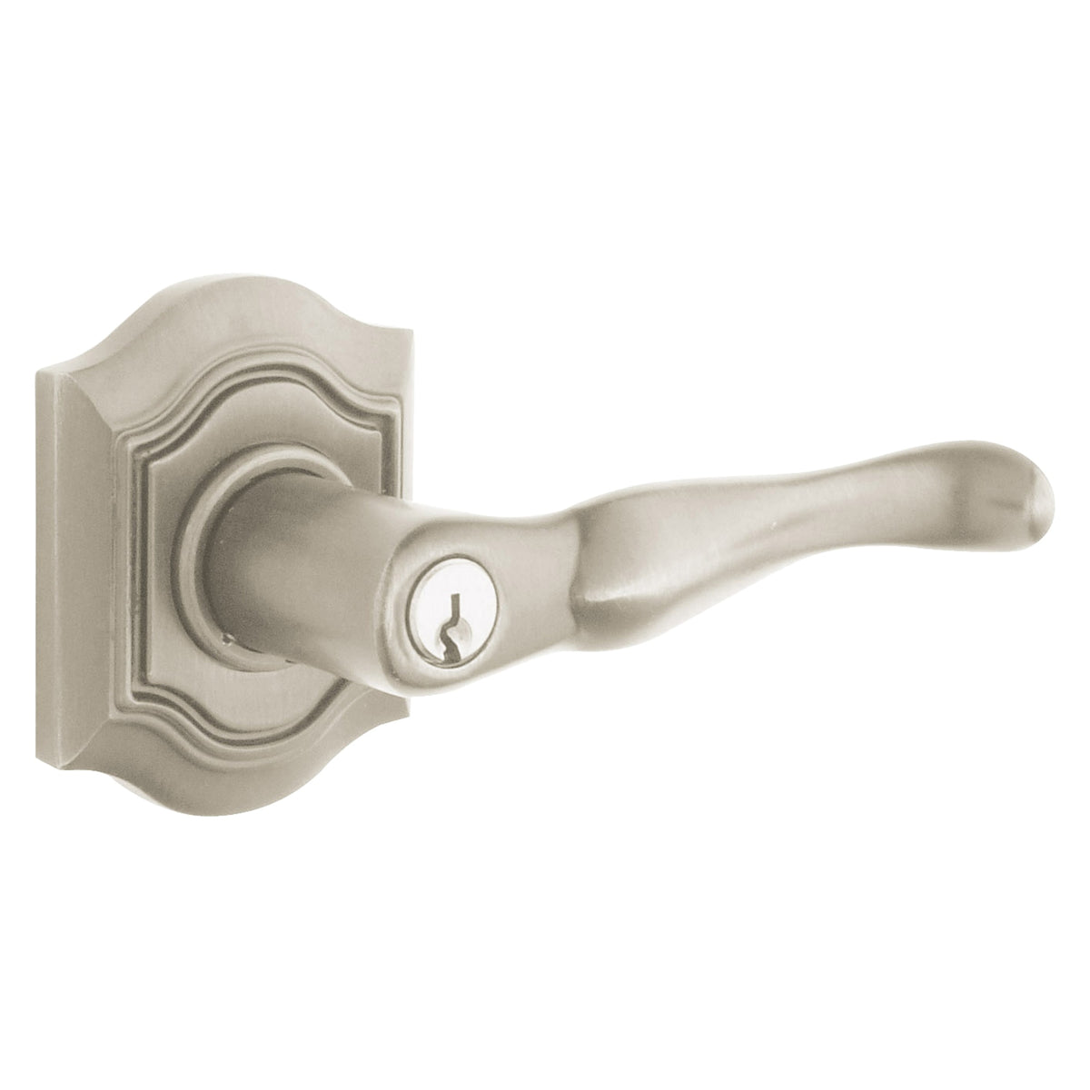 Baldwin Hardware Juego de Entrada con Llave 5237 — Manija Bethpage con Roseta Bethpage — Níquel satinado Lifetime