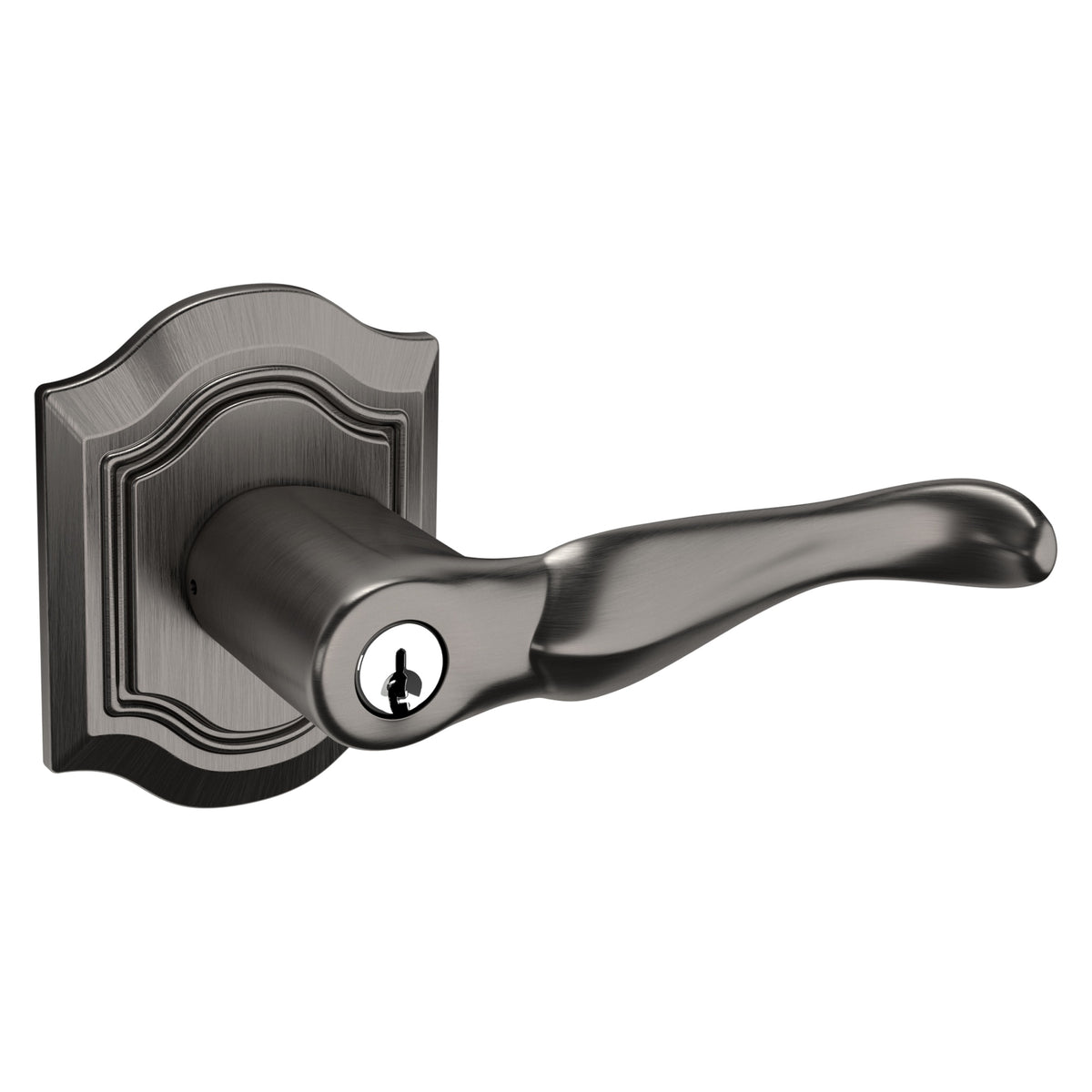 Baldwin Hardware Juego de Entrada con Llave 5237 — Manija Bethpage con Roseta Bethpage — Níquel grafito Lifetime