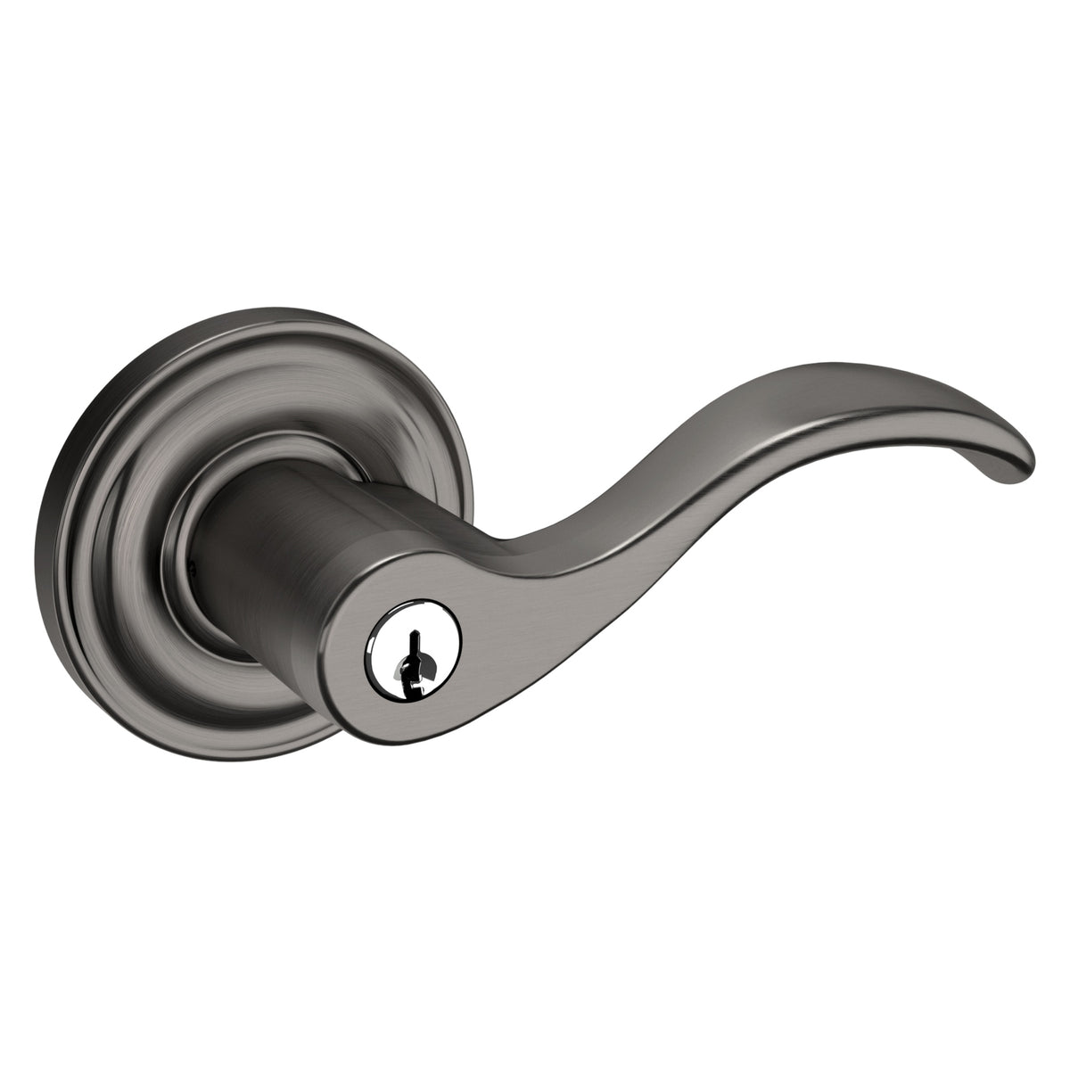 Baldwin Hardware Juego de Entrada con Llave 5255 — Manija Wave con Roseta Clásica — Níquel grafito Lifetime