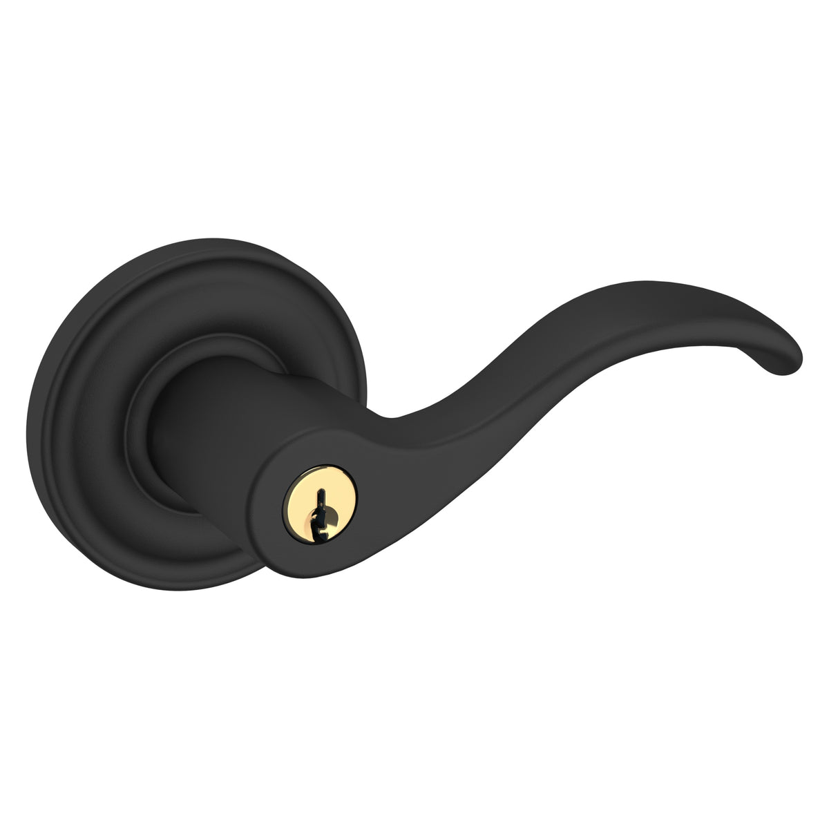 Baldwin Hardware Juego de Entrada con Llave 5255 — Manija Wave con Roseta Clásica — Negro satinado