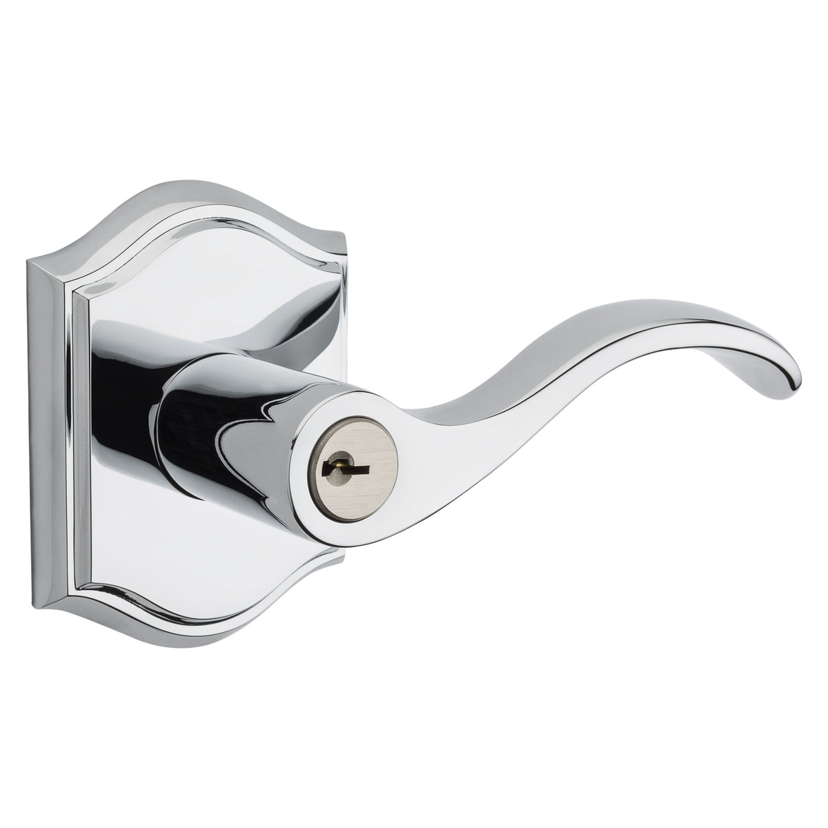 Baldwin Hardware Reserve Manija con Llave Curve — Cromo pulido — Traditional Arch — Entrada Derecha