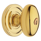 Baldwin Hardware Juego de Entrada con Llave 5225 — Perilla Egg con Roseta Clásica — Latón pulido Lifetime (PVD)