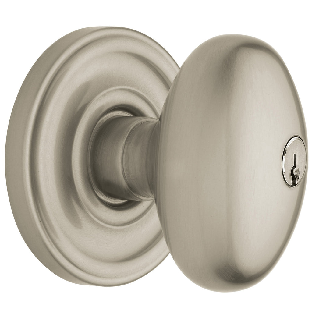 Baldwin Hardware Juego de Entrada con Llave 5225 — Perilla Egg con Roseta Clásica — Níquel satinado Lifetime