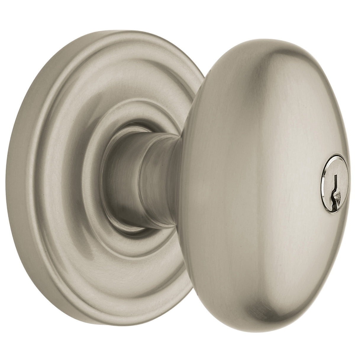Baldwin Hardware Juego de Entrada con Llave 5225 — Perilla Egg con Roseta Clásica — Níquel satinado Lifetime