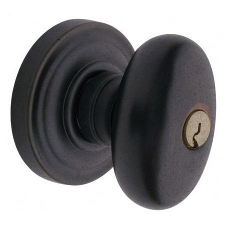 Baldwin Hardware Juego de Entrada con Llave 5225 — Perilla Egg con Roseta Clásica — Bronce aceitado envejecido