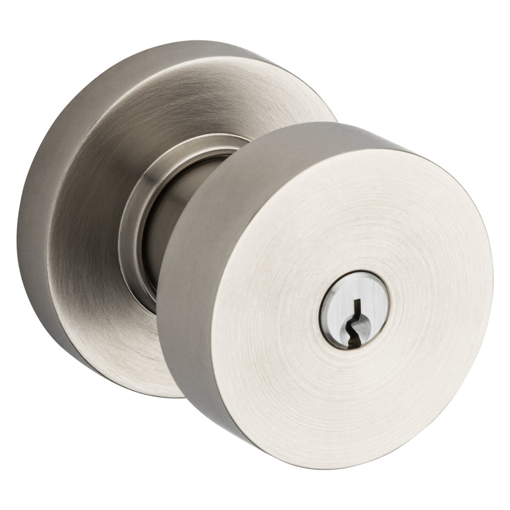 Baldwin Hardware Juego de Entrada con Llave 5230 — Perilla Contemporary con Roseta Redonda — Níquel satinado Lifetime