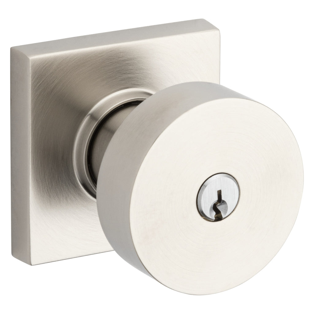 Baldwin Hardware Juego de Entrada con Llave 5250 — Perilla Minneapolis con Roseta Cuadrada — Níquel satinado Lifetime