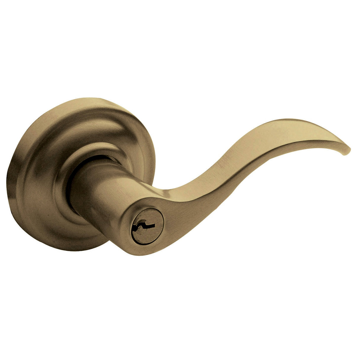 Baldwin Hardware Juego de Entrada con Llave 5255 — Manija Wave con Roseta Clásica — Latón antiguo