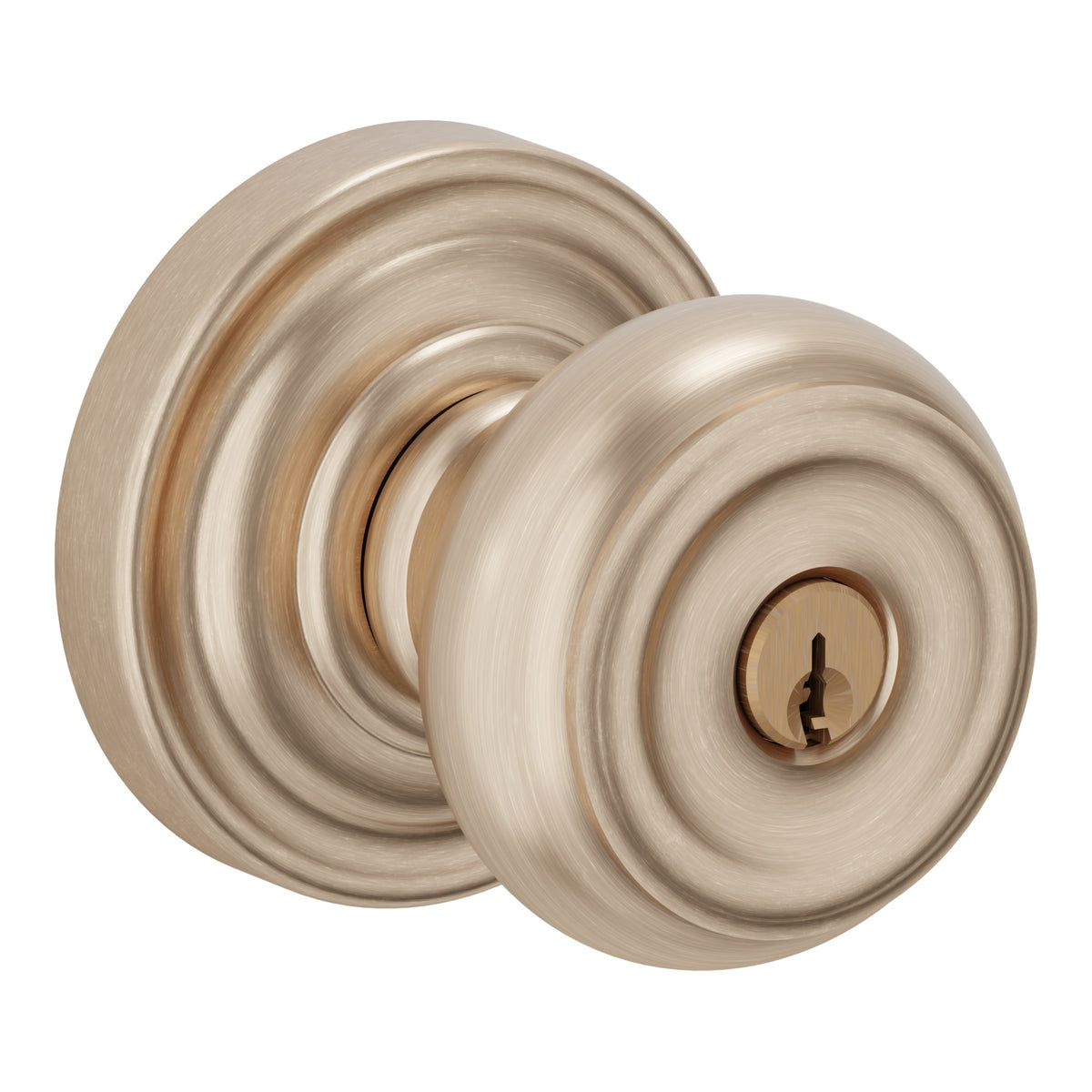 Baldwin Hardware Juego de Entrada con Llave 5210 — Perilla Colonial con Roseta Clásica — Latón satinado café