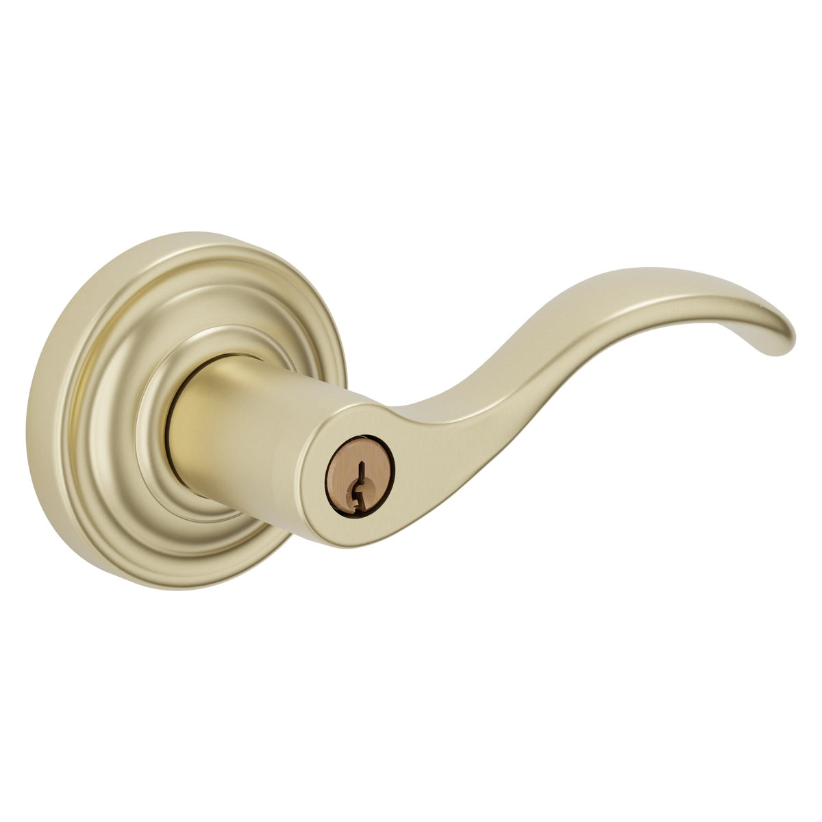 Baldwin Hardware Juego de Entrada con Llave 5255 — Manija Wave con Roseta Clásica — Latón satinado Lifetime