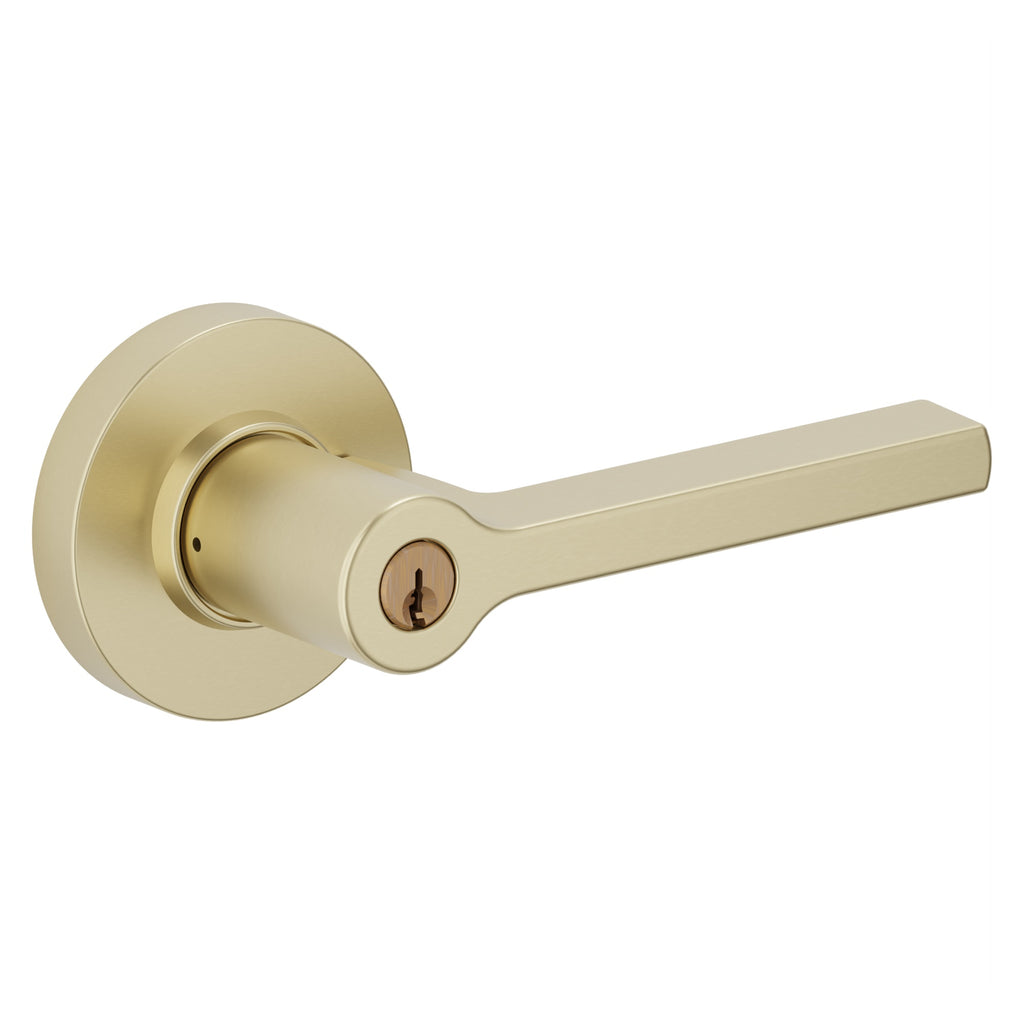 Baldwin Hardware Juego de Entrada con Llave 5260 — Manija Square con Roseta Redonda — Latón satinado Lifetime