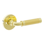 Baldwin Hardware Manija L032 Curved Knurled Gramercy con Roseta 5046 — Latón sin laca — Privacidad