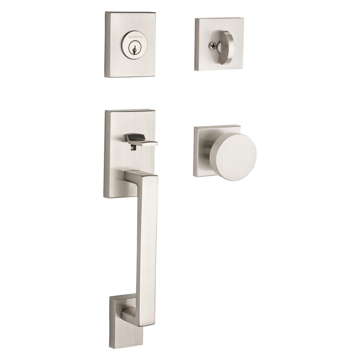 Baldwin Hardware Reserve Juego de Entrada La Jolla x Perilla Contemporary — Níquel satinado — Contemporary Square