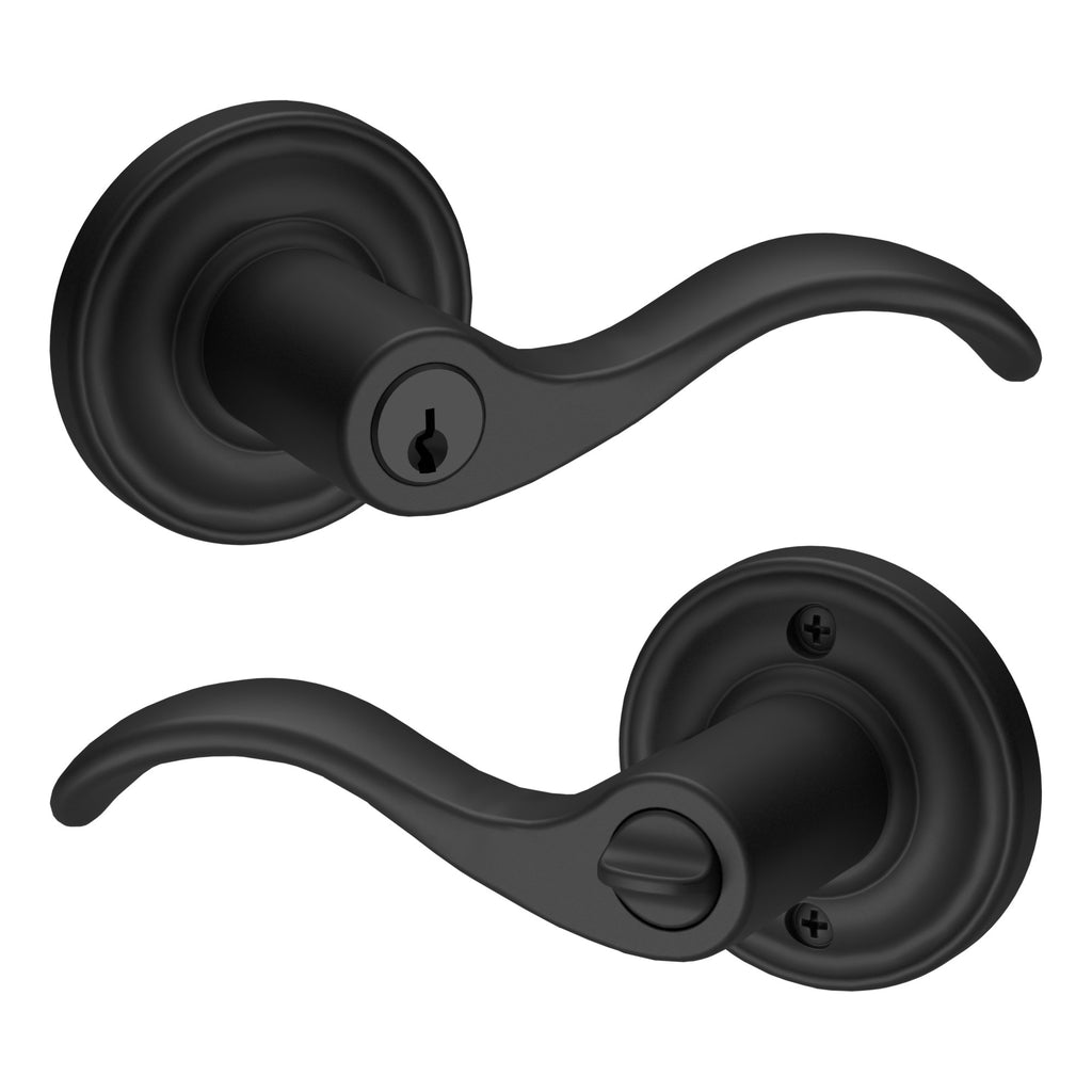 Baldwin Hardware Reserve Manija con Llave Curve — Negro satinado — Traditional Round — Entrada Derecha