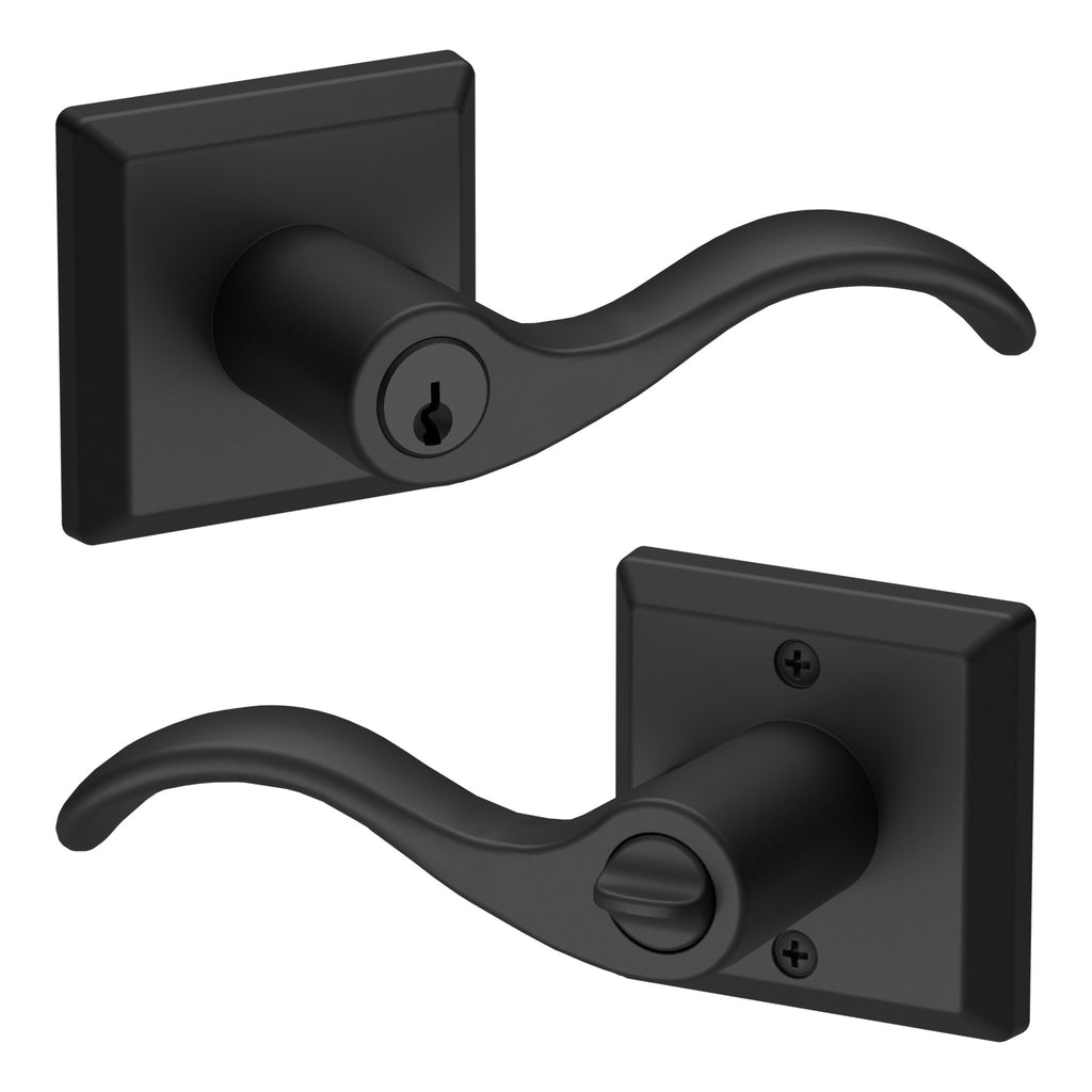 Baldwin Hardware Reserve Manija con Llave Curve — Negro satinado — Traditional Square — Entrada Derecha