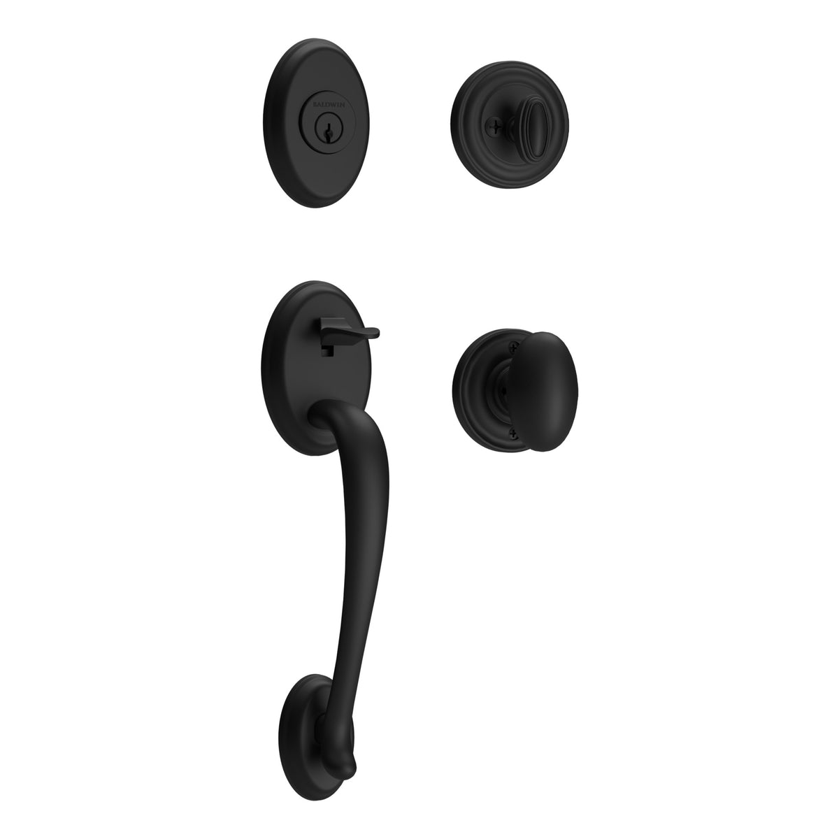 Baldwin Hardware Reserve Juego de Entrada Columbus x Perilla Ellipse — Negro satinado — Traditional Round