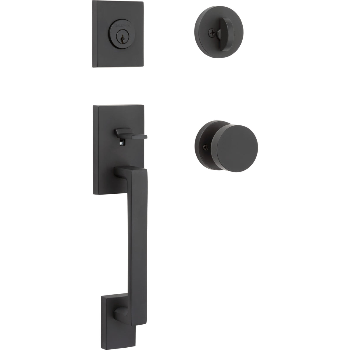 Baldwin Hardware Reserve Juego de Entrada La Jolla x Perilla Contemporary — Negro satinado — Contemporary Round