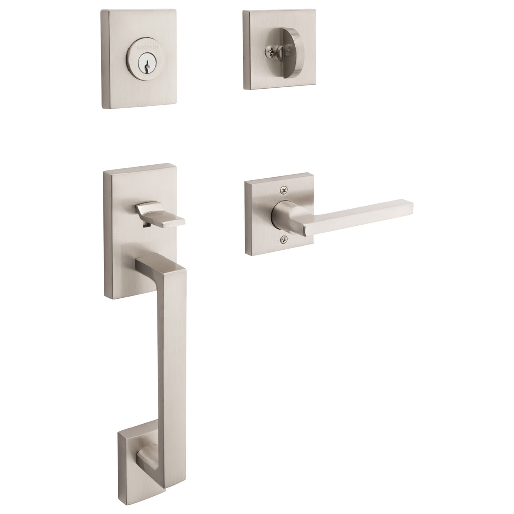 Baldwin Hardware Reserve Juego de Entrada La Jolla x Manija Square — Níquel satinado — Contemporary Square