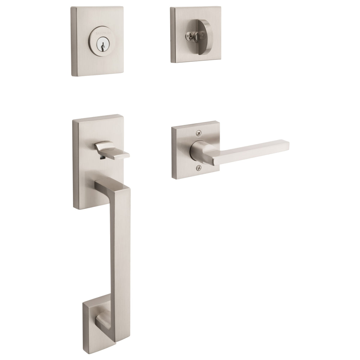 Baldwin Hardware Reserve Juego de Entrada La Jolla x Manija Square — Níquel satinado — Contemporary Square