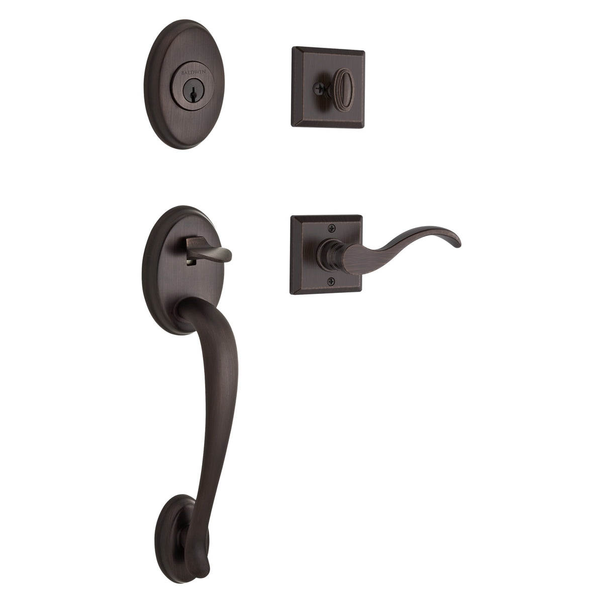 Baldwin Hardware Reserve Juego de Entrada Columbus x Manija Curve — Bronce veneciano — Traditional Square