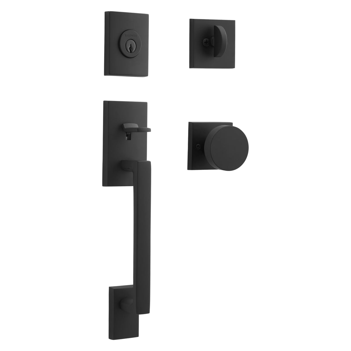 Baldwin Hardware Reserve Juego de Entrada La Jolla x Perilla Contemporary — Negro satinado — Contemporary Square