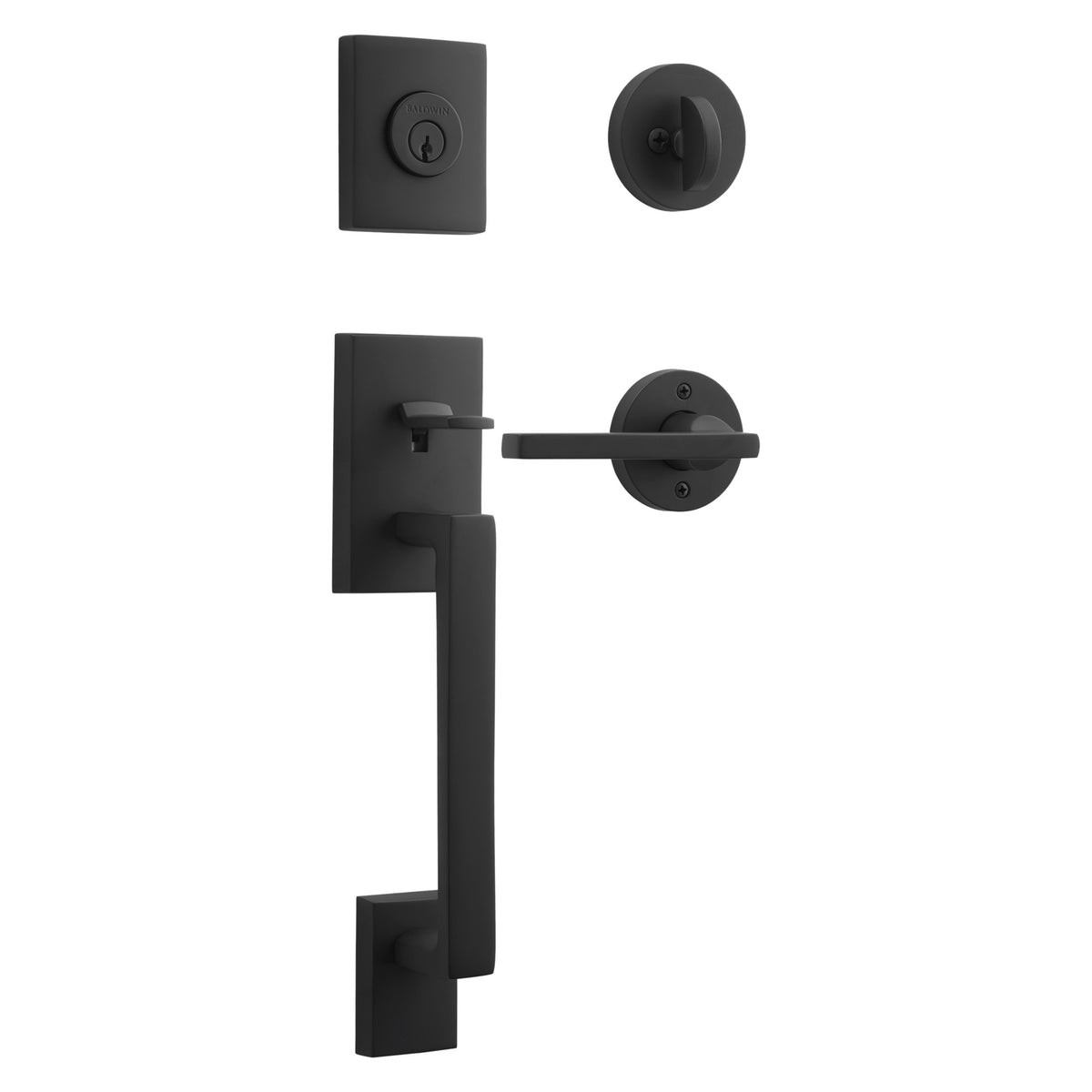 Baldwin Hardware Reserve Juego de Entrada La Jolla x Manija Square — Negro satinado — Contemporary Round
