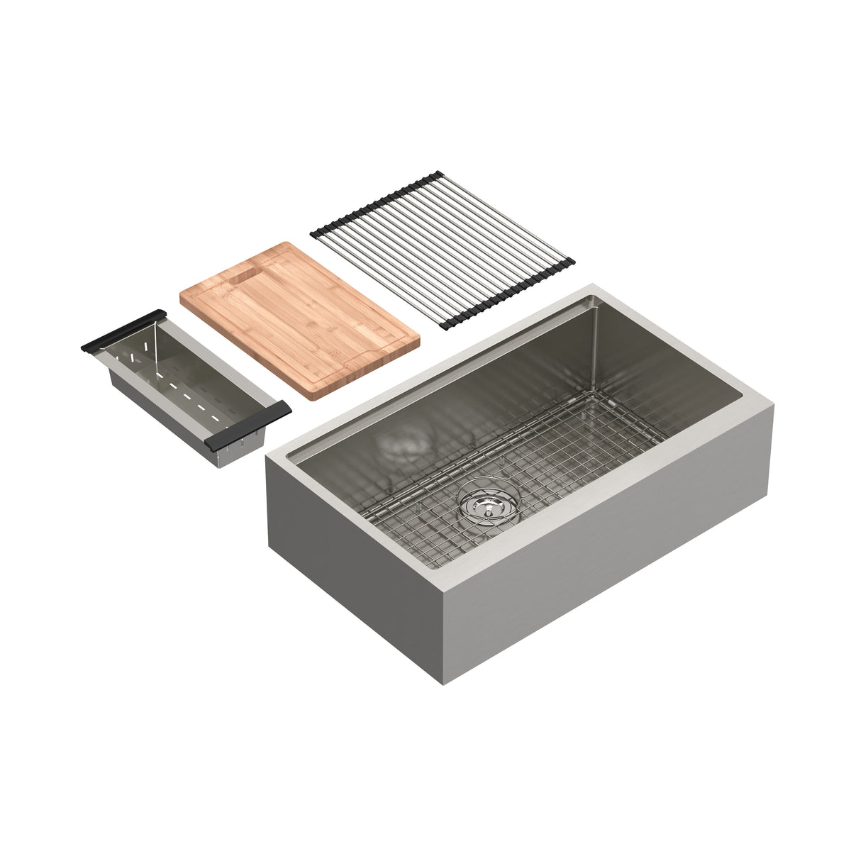 Rohl Culinario Tarja Workstation Farmhouse de Acero Inoxidable con Accesorios 33" - Acero Inoxidable Cepillado