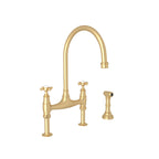 Rohl Georgian Era Mezcladora de Cocina Tipo Puente con Aspersor Lateral - Oro Inglés Satinado