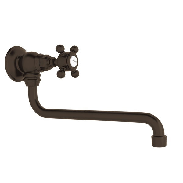 Rohl Llenador de Ollas de Pared, Alcance 11 3/4" - Manija de Cruz - Latón Toscano