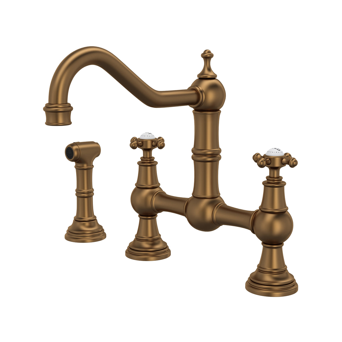 Rohl Edwardian Mezcladora de Cocina Tipo Puente con Aspersor Lateral - Bronce Inglés